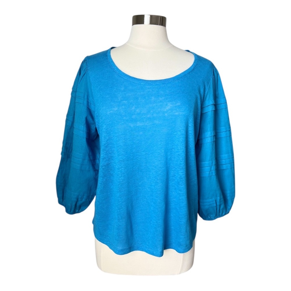 NEW Chico's Women‎ Linen Blouse Balloon Sleeves in Poolside Blue Sz 1 (US…